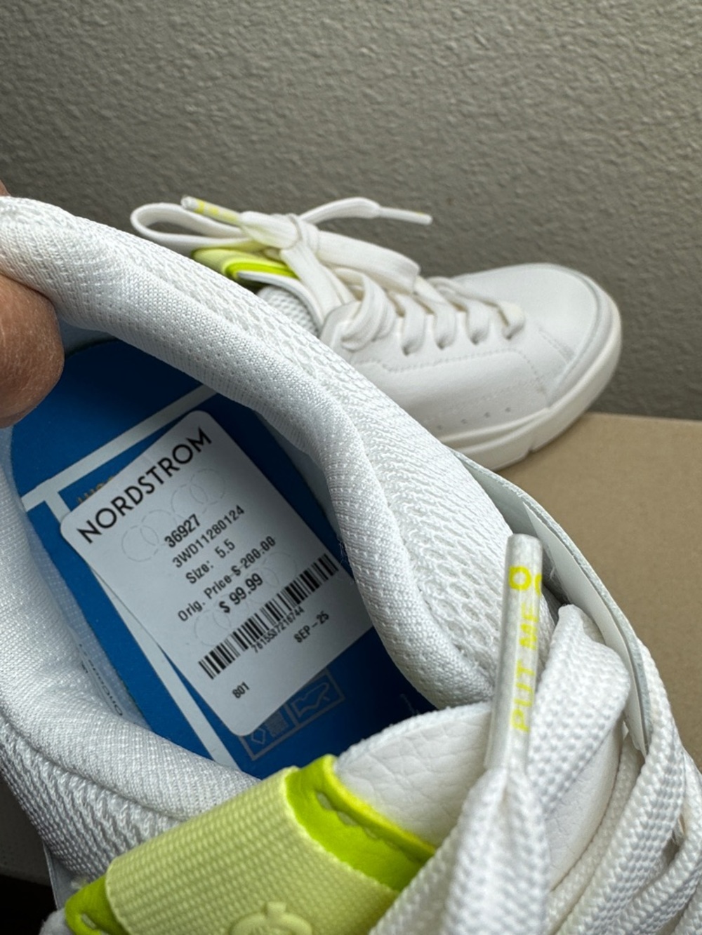On Running Kids White Sneakers with Neon Lime Accent - Picture 4 of 6